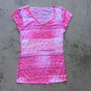 Pink Tie Dye Print Tee with Burnout
